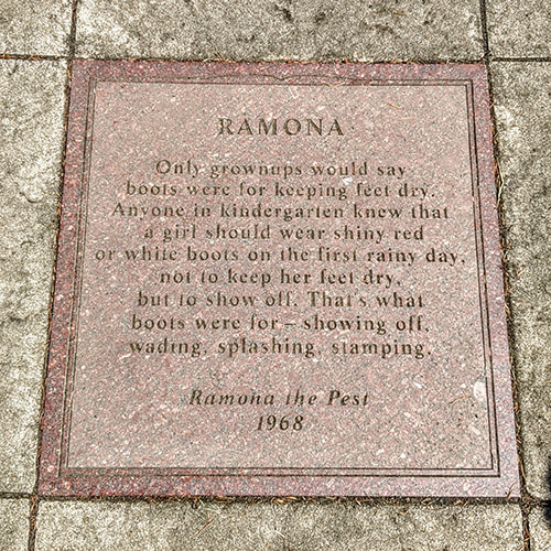 Plaque quoting Ramona the Pest