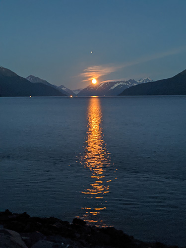 Full Moon Rising over Chugach Mountains and Turnagain Arm