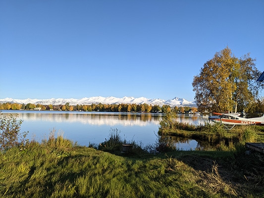 Lake Hood Seaplane Base and the Chugach Mountains