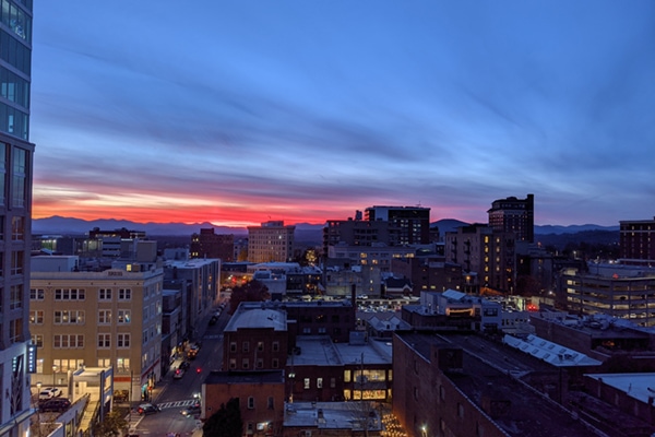 Sunset over Asheville and the Blue Ridge Mountains