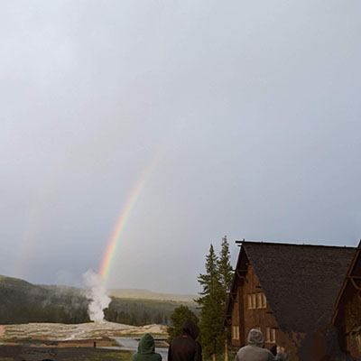 Rainbow over Old Faithful