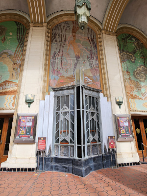 A mermaid mosaic rises above the Art Deco doors of the Catalina Casino