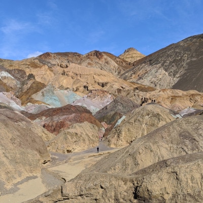 The multi-colored hills of Artists Palette in a desert landscape in Death Valley National Park